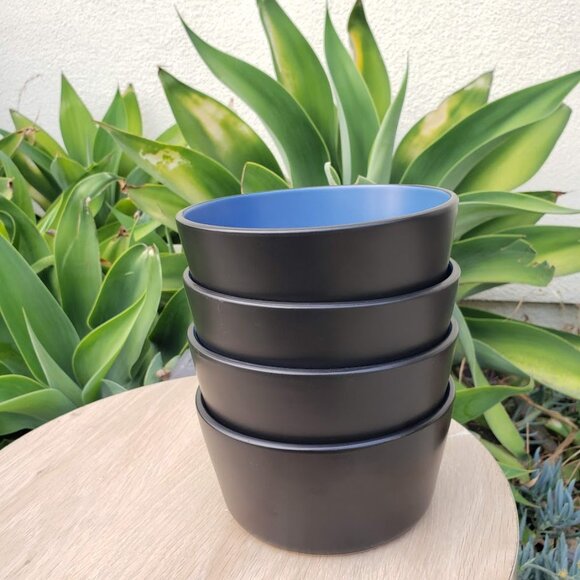 NEW Stone Lain 4 Bowls Replacement Stoneware Dinnerware Set Blue Black Dishwashe - Picture 5 of 8